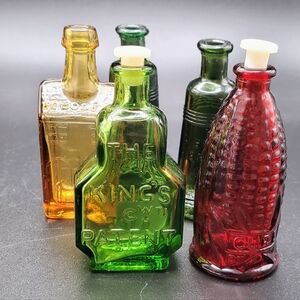 Vintage Miniture Glass Bottle Lot-2 Wheaton NJ & 3 Taiwan Reproductions